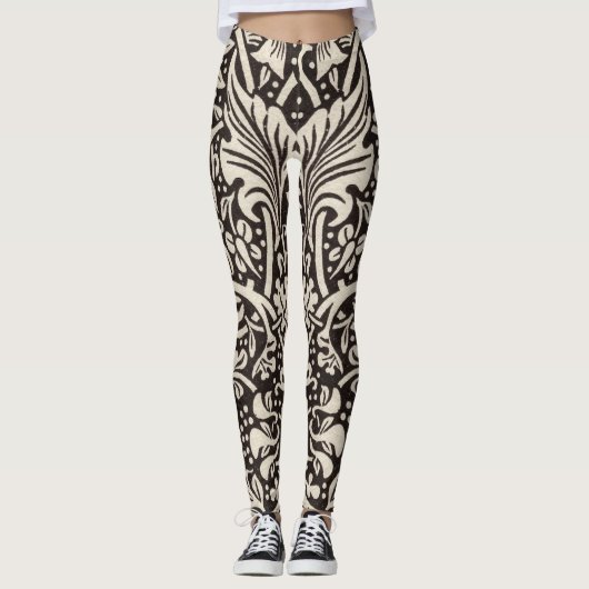 William Morris Daffodil Floral Wallpaper Leggings (Voorkant)