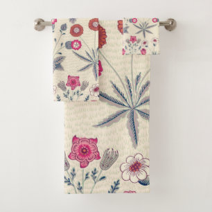 William Morris Daisy Floral Pattern Red Sinaasappe Bad Handdoek