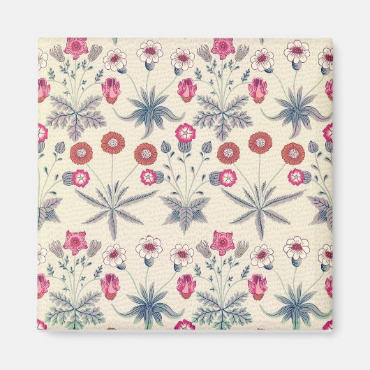 William Morris Daisy Floral Pattern Red Sinaasappe Magneet (Voorkant)