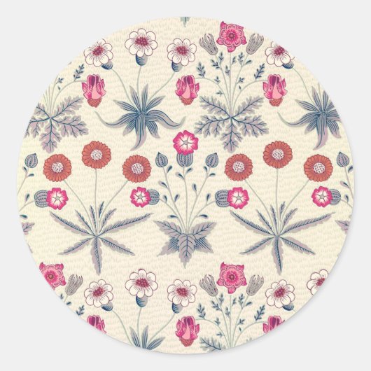 William Morris Daisy Floral Pattern Red Sinaasappe Ronde Sticker (Voorkant)