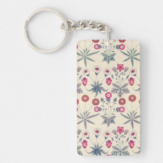 William Morris Daisy Floral Pattern Red Sinaasappe Sleutelhanger (Voorkant)