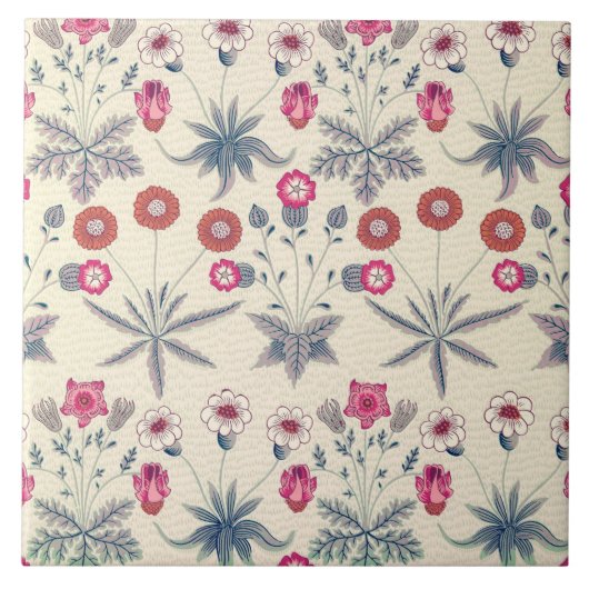 William Morris Daisy Floral Pattern Red Sinaasappe Tegeltje (Voorkant)