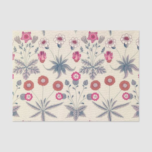 William Morris Daisy Floral Pattern Red Sinaasappe Tissuepapier (Voorkant)
