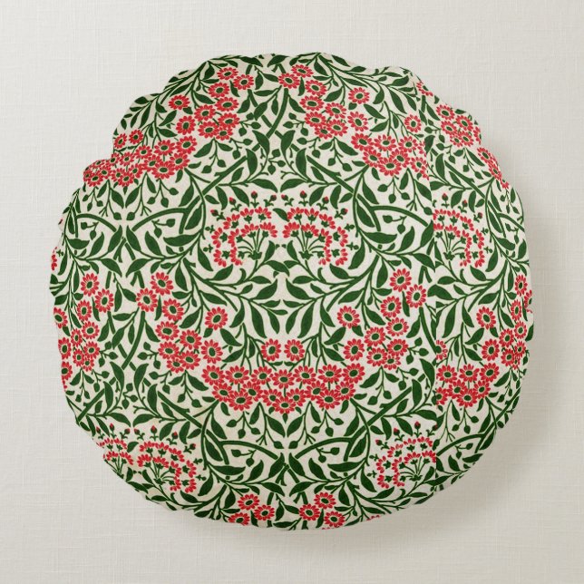 William Morris  Daisy Flowers Pink Green Rond Kussen (Voorkant)