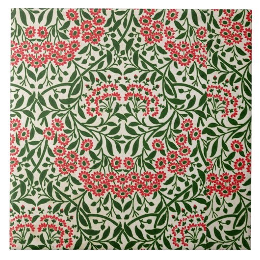William Morris Daisy Flowers Pink Green Tegeltje (Voorkant)