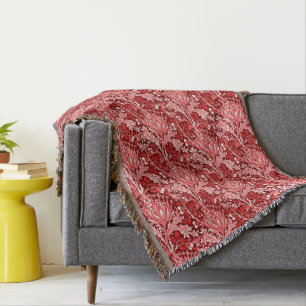 William Morris Damask, Dark Red & White Deken