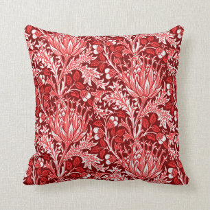 William Morris Damask, Dark Red & White Kussen