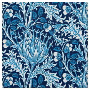 William Morris Damask, Navy & White Stof