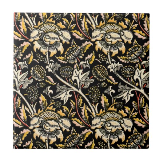 William Morris dark florale arabesque Tegeltje (Voorkant)