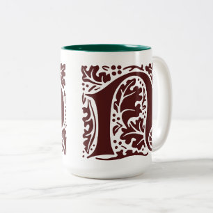 William Morris Dark Red Art Crafts Monogram Tweekleurige Koffiemok