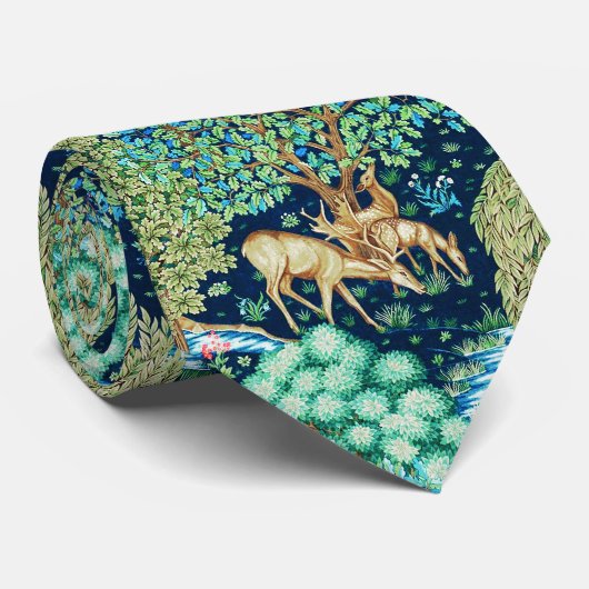 William Morris Deer van een Brook Indigo Blue Stropdas (Opgerold)