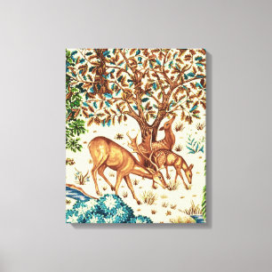 William Morris Deer van een Brook Tapestry Beige Canvas Afdruk