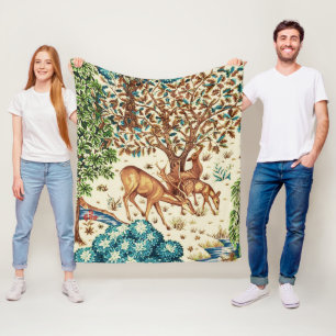 William Morris Deer van een Brook Tapestry Beige Fleece Deken