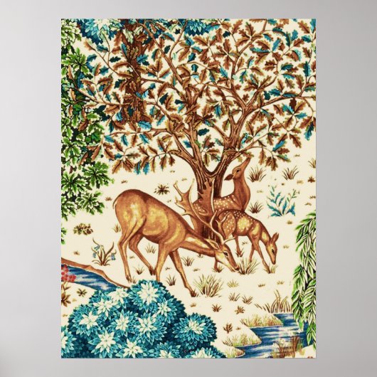 William Morris Deer van een Brook Tapestry Beige Poster (Voorkant)