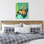 William Morris Deer van een Brook Tapestry Indigo Canvas Afdruk (Insitu (Slaapkamer))