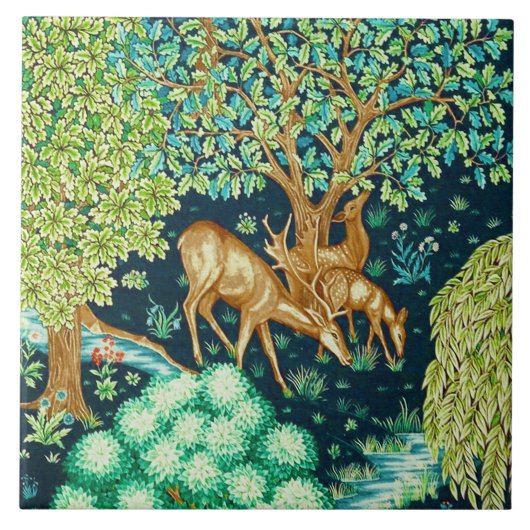 William Morris Deer van een Brook Tapestry Print Tegeltje (Voorkant)