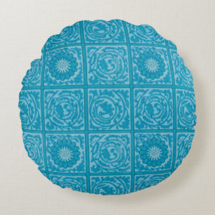William Morris Diaper Blau Vintage Tegelpatroon Rond Kussen