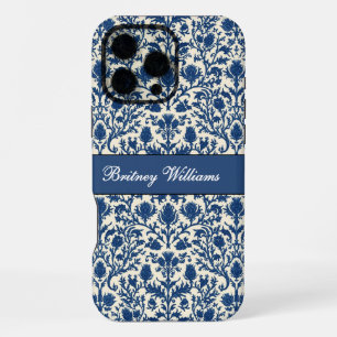 William Morris Distel damast Kobaltblauw & Wit iPhone 16 Pro Max Hoesje