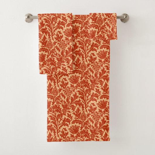 William Morris Distel Damast, Mandarin Oranje Bad Handdoek (Insitu)