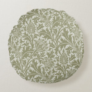 William Morris Distel Salie Groen Patroon Rond Kussen