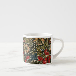 William Morris Elegant Bloemenpatroon Rood Groen Espresso Kop