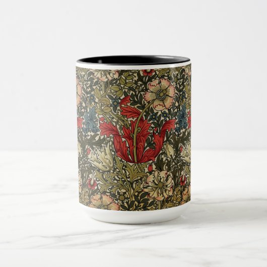 William Morris Elegant Bloemenpatroon Rood Groen Mok (Midden)