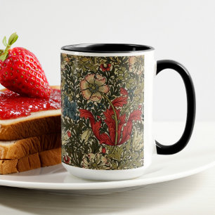 William Morris Elegant Bloemenpatroon Rood Groen Mok