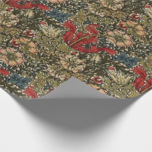 William Morris Elegant Bloempatroon Rood Groen Cadeaupapier