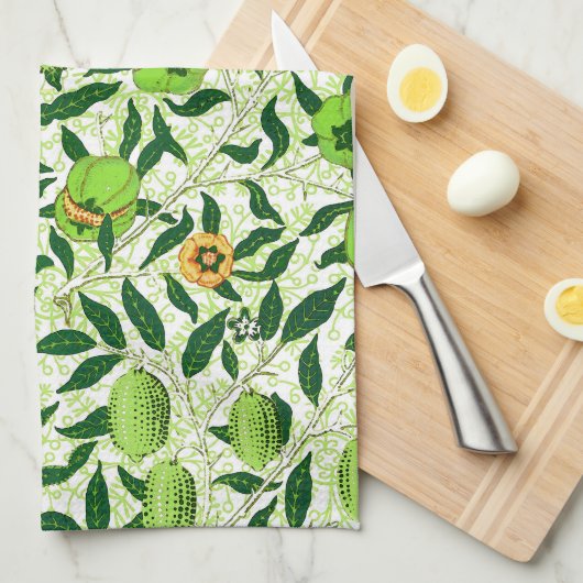 William Morris Exotic Fruit, Lime Green Theedoek (Quarter Fold)