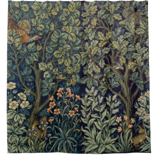 William Morris Fazant Vogel Boom Bos Douchegordijn (Voorkant)