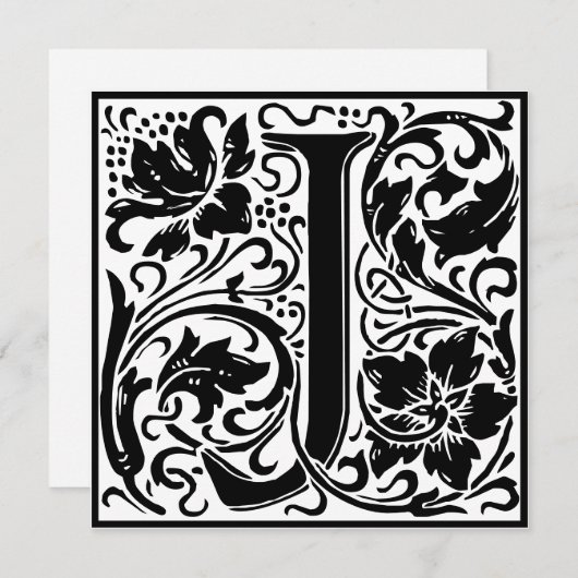 William Morris Floral Alphabet Monogram Letter J Kaart (Voorkant / Achterkant)