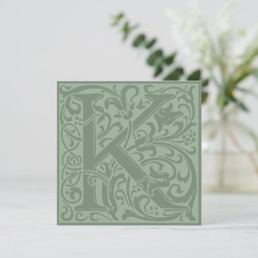 William Morris Floral Alphabet Monogram Letter K Kaart (Staand voorkant)
