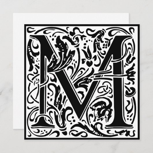 William Morris Floral Alphabet Monogram Letter M Kaart (Voorkant / Achterkant)