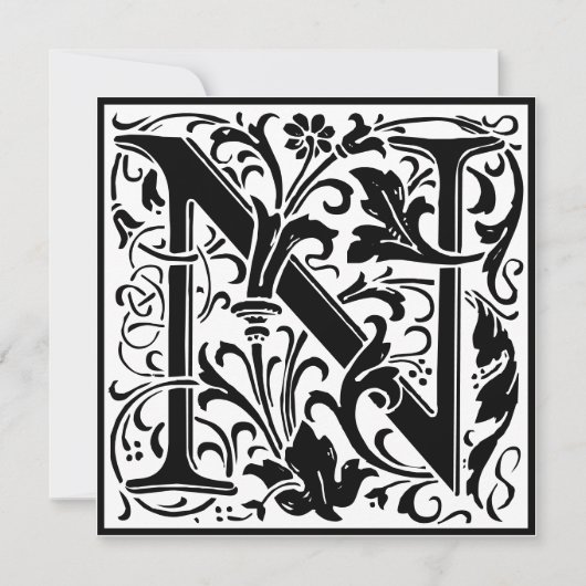 William Morris Floral Alphabet Monogram Letter N Kaart (Voorkant)