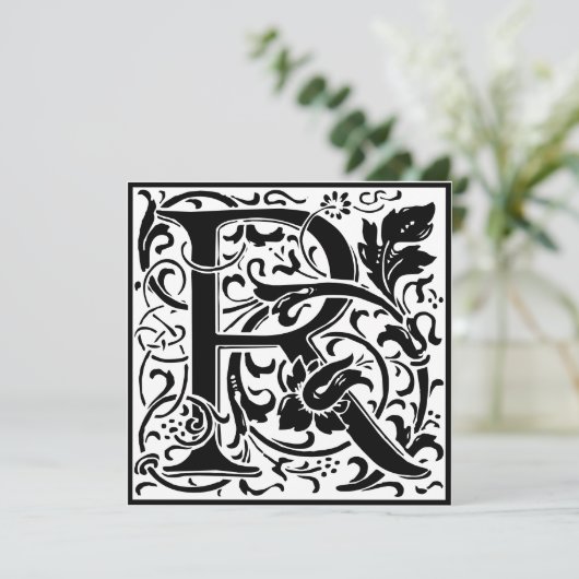 William Morris Floral Alphabet Monogram Letter R Kaart (Staand voorkant)