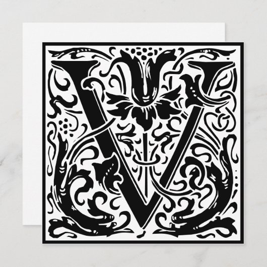 William Morris Floral Alphabet Monogram Letter V Kaart (Voorkant / Achterkant)