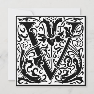 William Morris Floral Alphabet Monogram Letter V Kaart