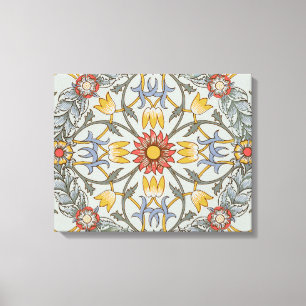 William Morris Floral Circle Flower Illustration Canvas Afdruk