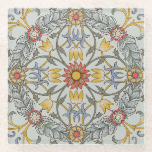 William Morris Floral Circle Flower Illustration Glazen Onderzetter