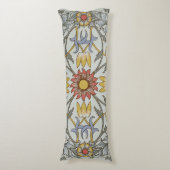William Morris Floral Circle Flower Illustration Lichaamskussen (Voorkant Verticaal)