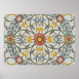 William Morris Floral Circle Flower Illustration Poster