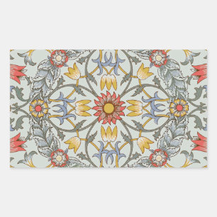William Morris Floral Circle Flower Illustration Rechthoekige Sticker