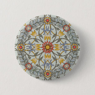 William Morris Floral Circle Flower Illustration Ronde Button 5,7 Cm