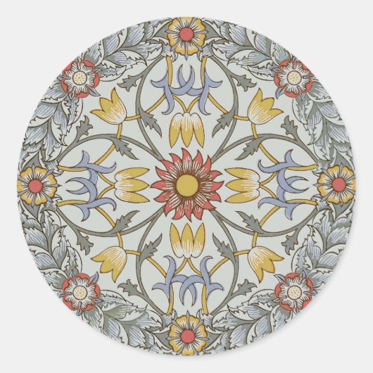 William Morris Floral Circle Flower Illustration Ronde Sticker (Voorkant)
