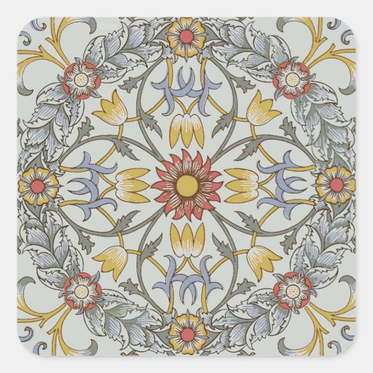 William Morris Floral Circle Flower Illustration Vierkante Sticker (Voorkant)