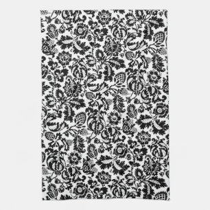 William Morris Floral Damask, Black on White Theedoek