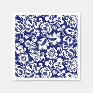 William Morris Floral Damask, Cobalt Blue en White Servetten