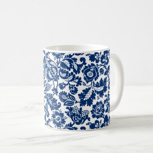 William Morris Floral Damask, Cobalt Blue op White Koffiemok (Voorkant rechts)