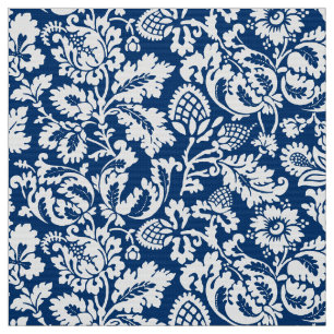 William Morris Floral Damask, Cobalt Blue & White Stof