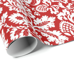 William Morris Floral Damask, Deep Red en White Cadeaupapier